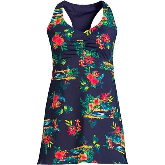 Land’s End Plus Standard Reversible swim top dresskini tropical border Various - Picture 1 of 6
